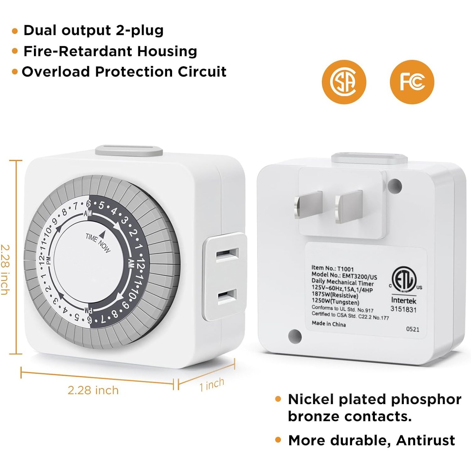 Mechanical Timer Outlet/Timer Socket 24 Hour Indoor Plug-in Timer