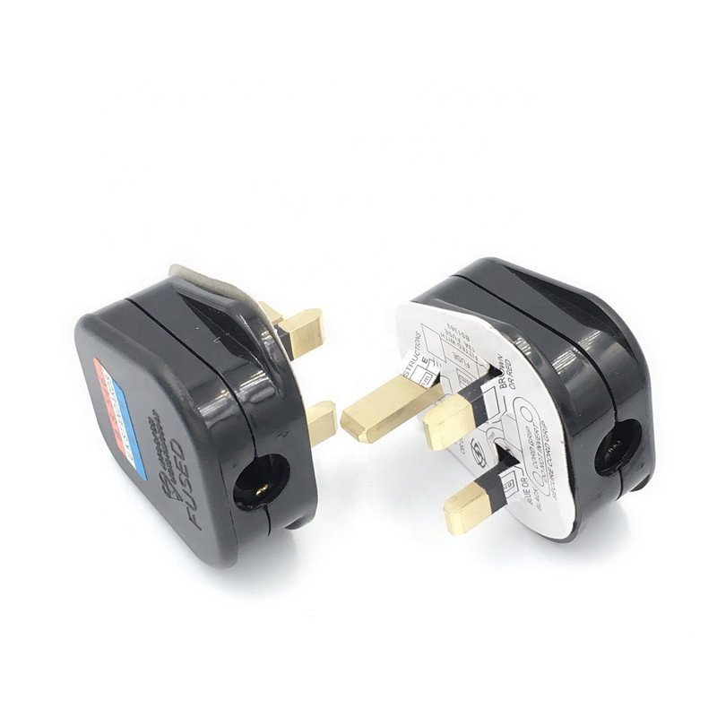 wholesale BS UK type G wiring electrical plug 3 pins with 13A fused black power industrial plug top