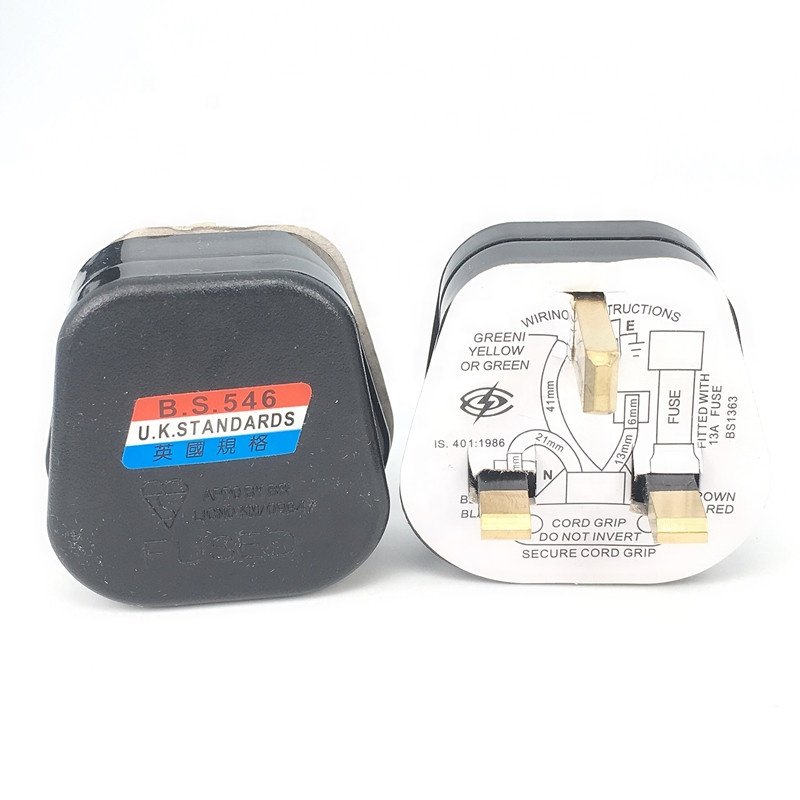 wholesale BS UK type G wiring electrical plug 3 pins with 13A fused black power industrial plug top