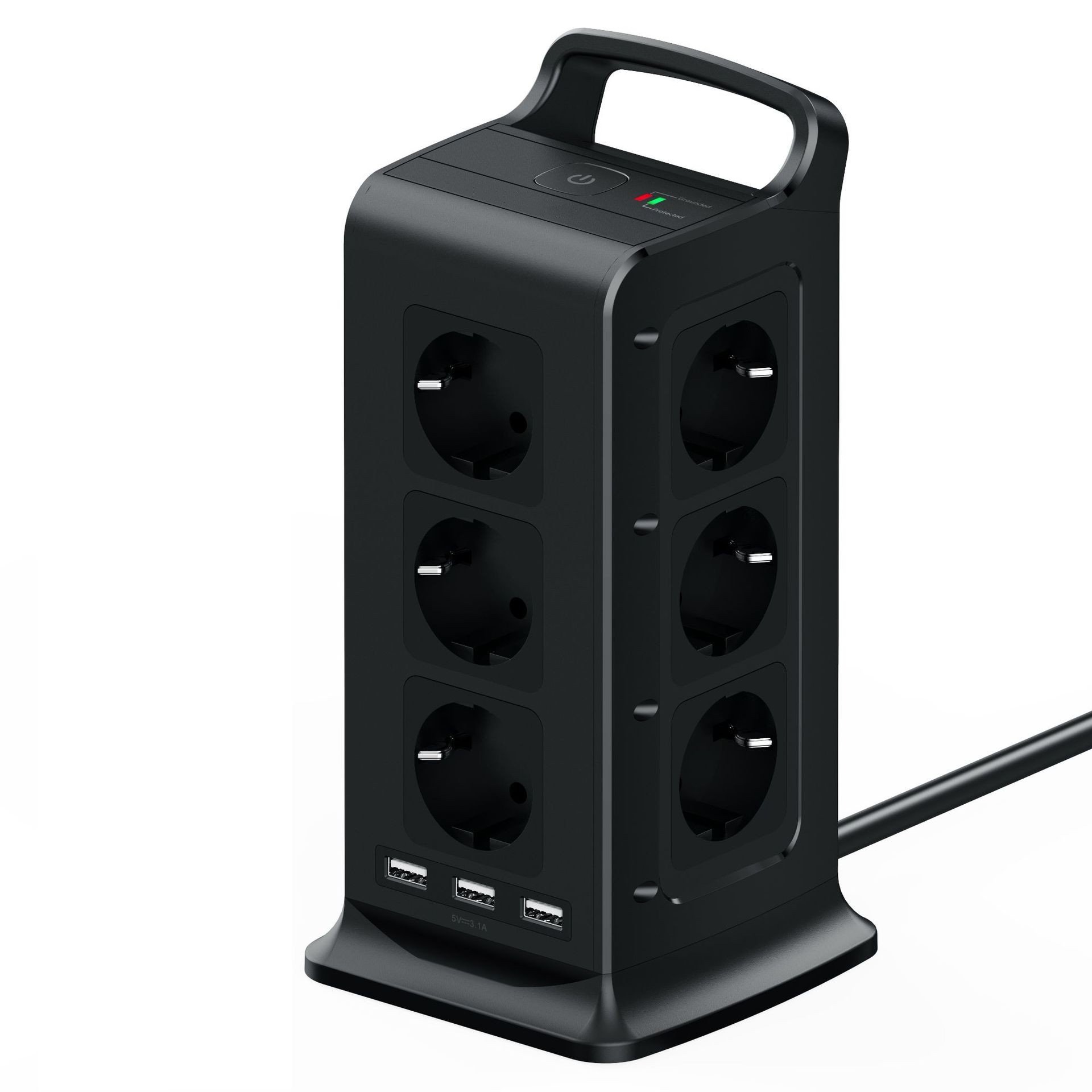 Power Strip with 2 m Cable,Tabletop USB Fast Charging Socket with Overload Protection Electrical Extension European Multi Plug