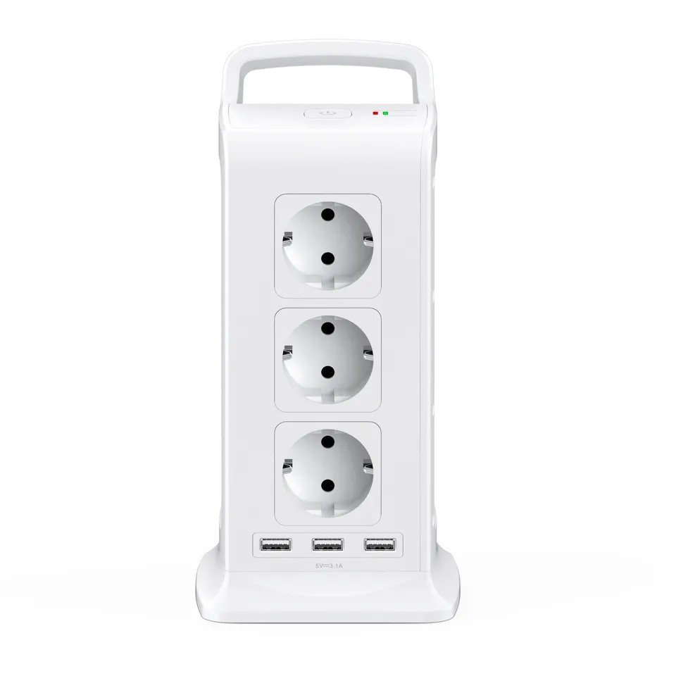 Power Strip with 2 m Cable,Tabletop USB Fast Charging Socket with Overload Protection Electrical Extension European Multi Plug
