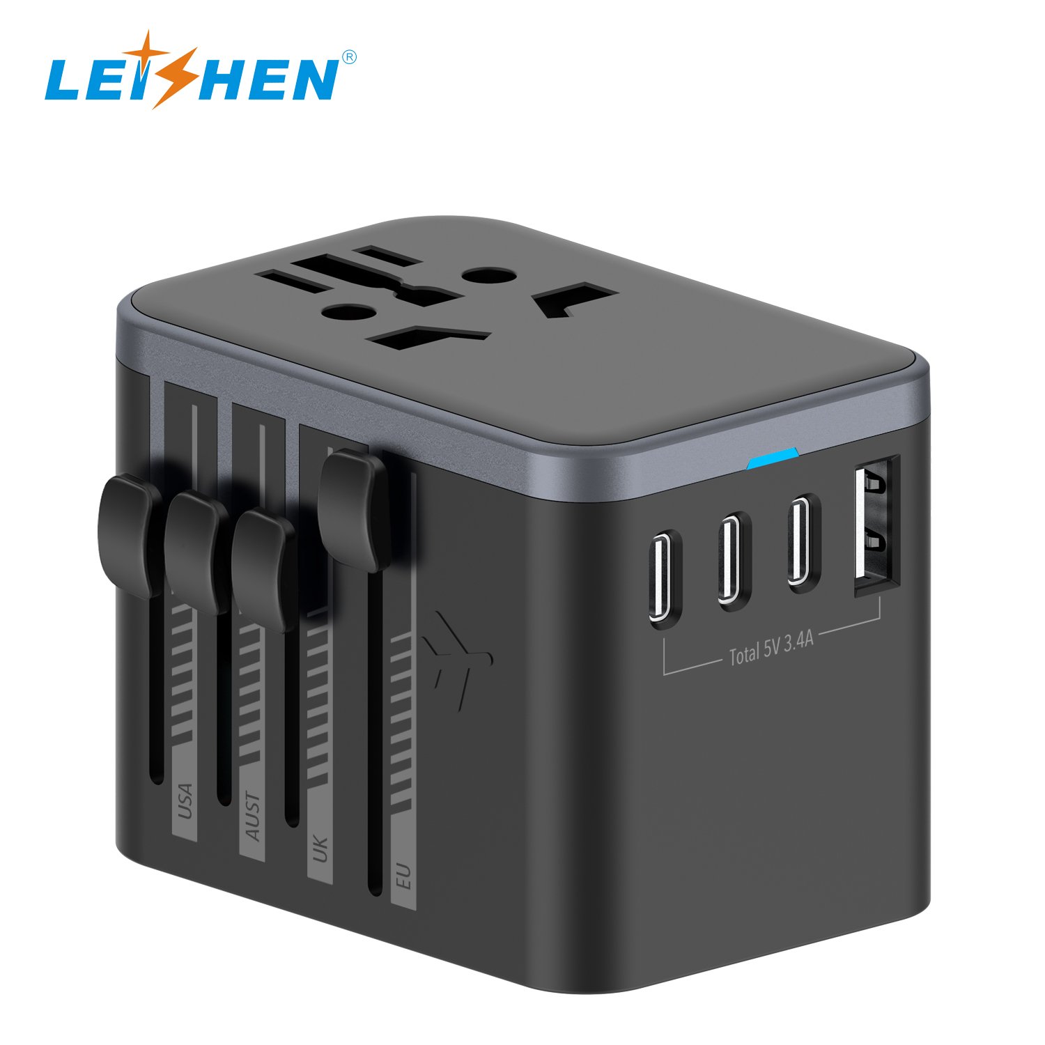 Newest Design International Electrical USB Charger Travel Adaptor Plug Socket Universal Travel Adapter with Type-C 3.4A Output