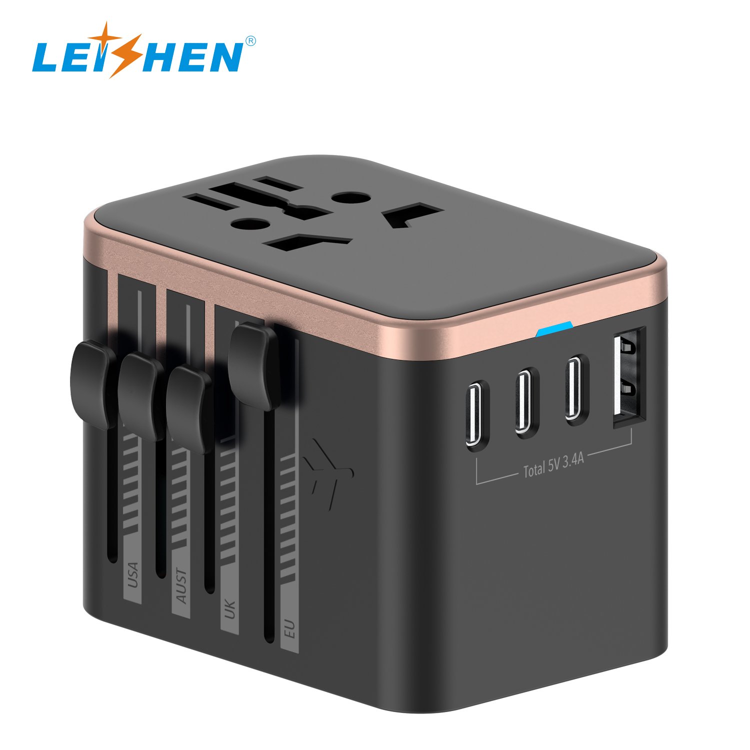Newest Design International Electrical USB Charger Travel Adaptor Plug Socket Universal Travel Adapter with Type-C 3.4A Output