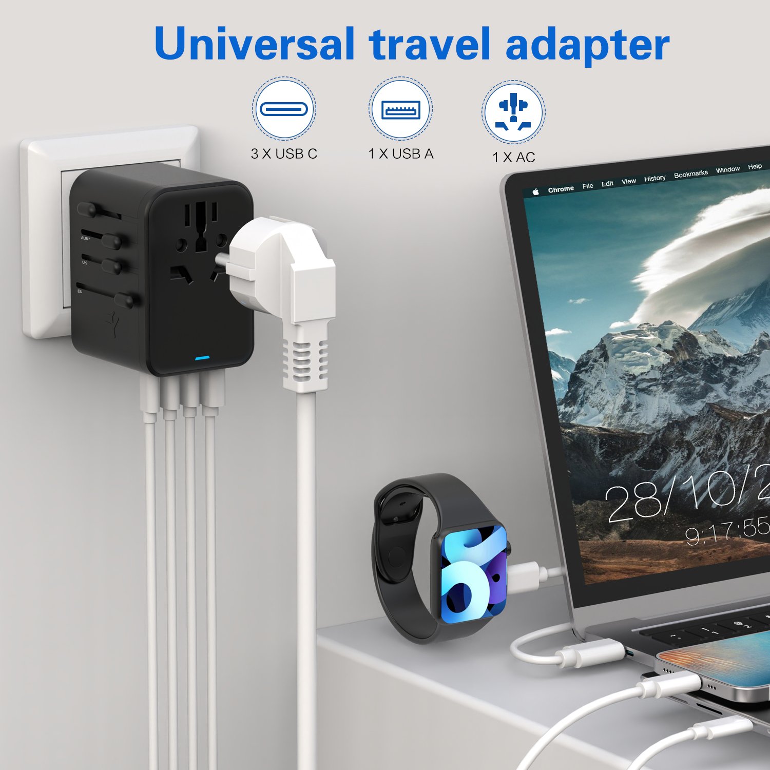 Newest Design International Electrical USB Charger Travel Adaptor Plug Socket Universal Travel Adapter with Type-C 3.4A Output