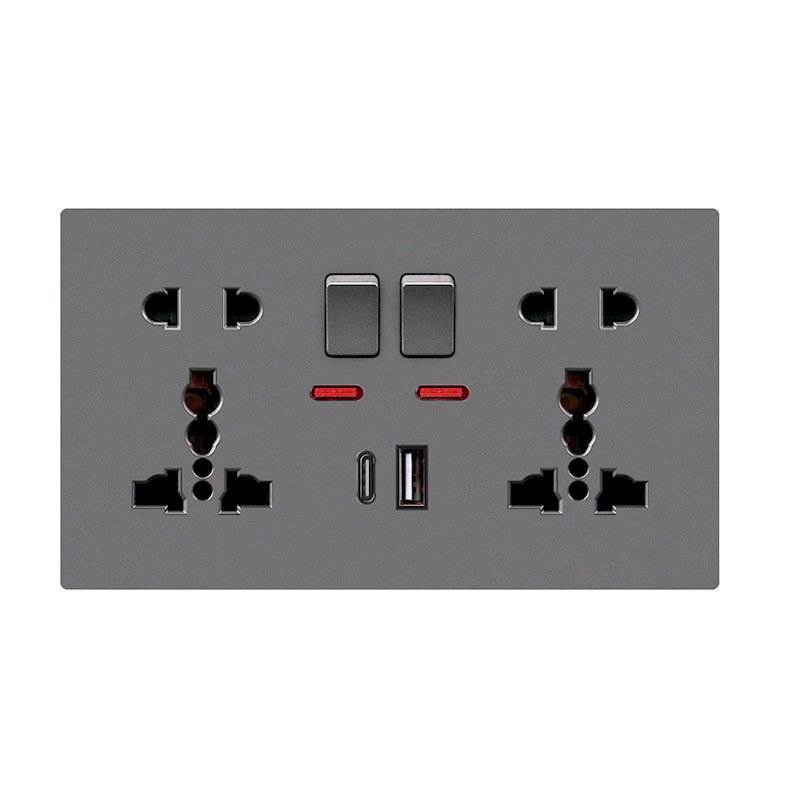 18W Fast Type C Wall 220V Power Outlet 3.1A Smart Charging Adapter Plug Socket Switch with Universal Electrical Double Socket
