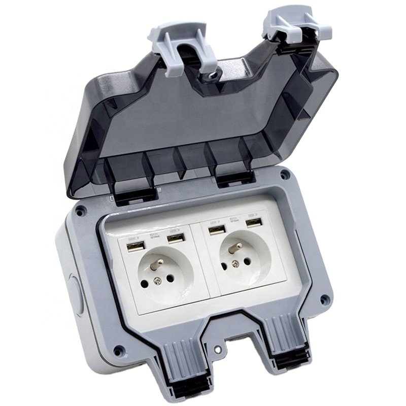 High Quality Flame Retardant ABS Electric Switch Wall Socket Factory Wholesale UK IP66 Outdoor Waterproof Rain-Proof Plug France
