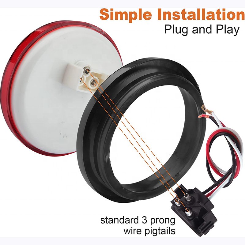 Super Bright 4" 24 LED Round Led Trailer Tail Lights Grommet and 3 Prong Plug Waterproof 12V Brake Stop Lights