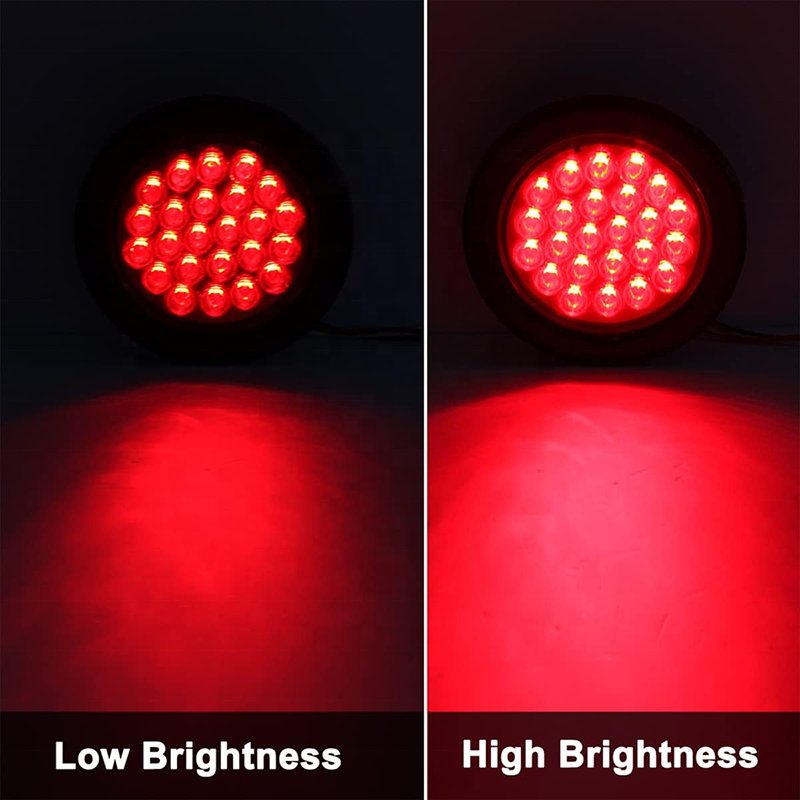 Super Bright 4" 24 LED Round Led Trailer Tail Lights Grommet and 3 Prong Plug Waterproof 12V Brake Stop Lights