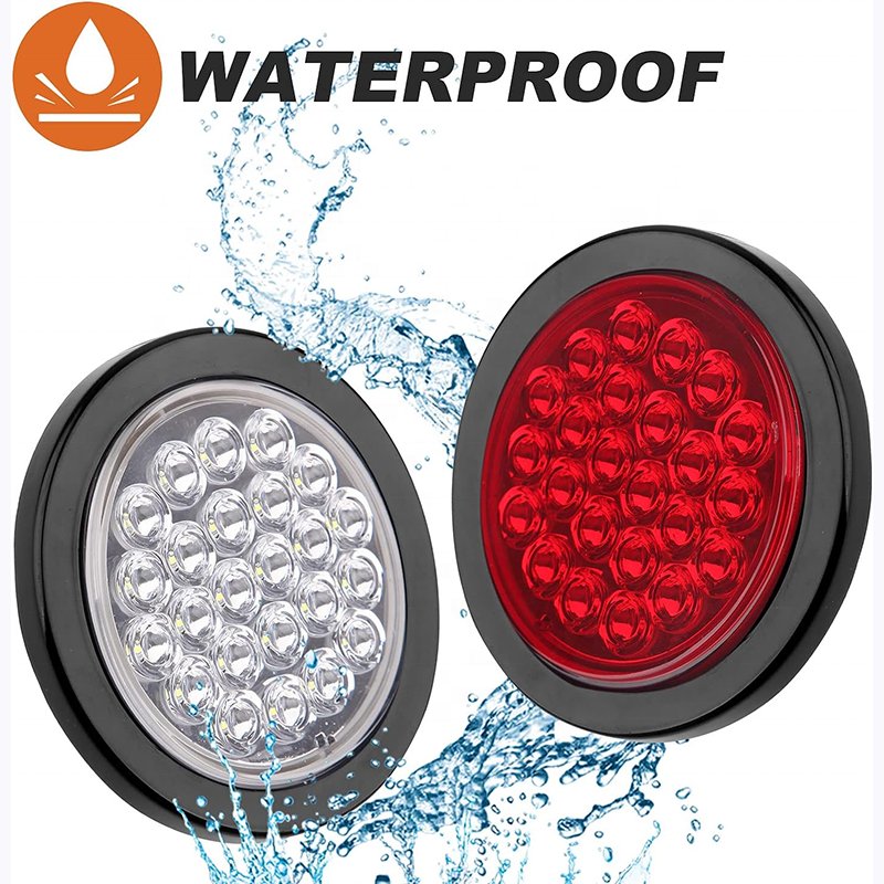 Super Bright 4" 24 LED Round Led Trailer Tail Lights Grommet and 3 Prong Plug Waterproof 12V Brake Stop Lights