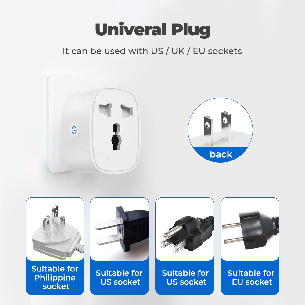 SMATRUL Us To Eu Uk Plug Outlet Adapter Smart Electrical Google Home Alexa Power Monitor 16A Universal Tuya Wifi Smart Socket