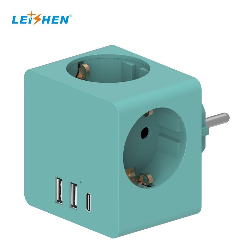 KEMA ERP Approved Smallest Size Power Cube 3.4A 2USBA+Type-C 3*16A Outlets Extension Adapter Plug Wall Socket Power Cube Adapter