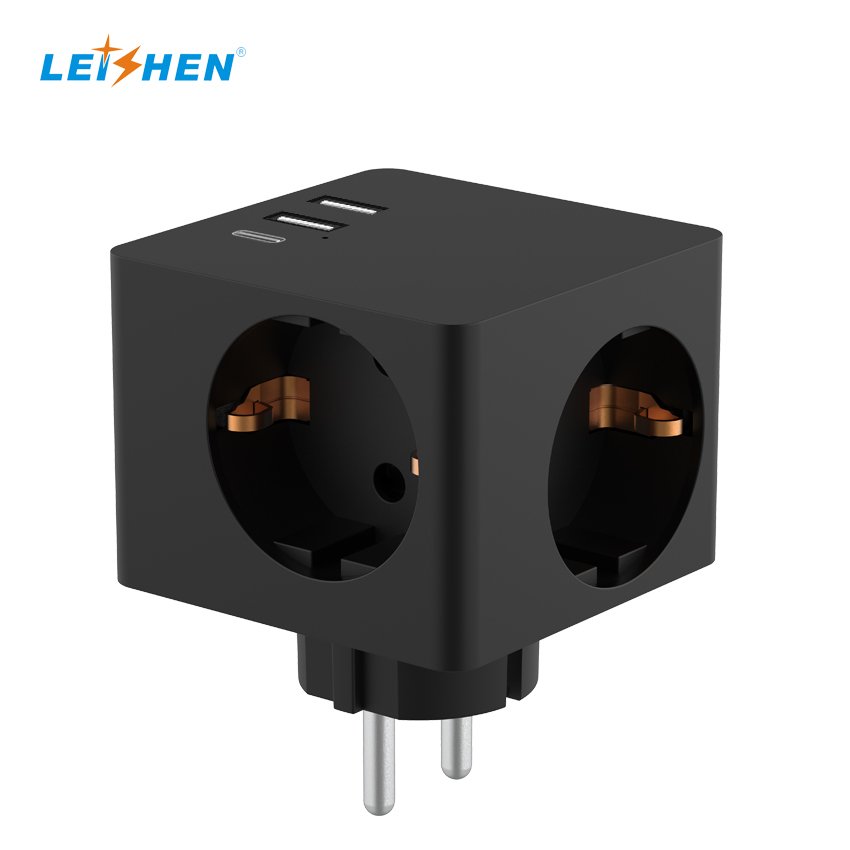 KEMA ERP Approved Smallest Size Power Cube 3.4A 2USBA+Type-C 3*16A Outlets Extension Adapter Plug Wall Socket Power Cube Adapter