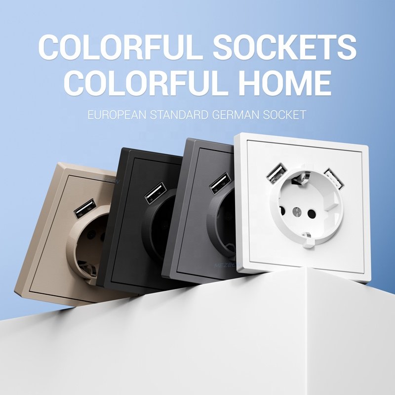 EU Charger USB Electrical Wall Plug Outlet Socket Big PC Panel Germany Schuko Socket With Double Type A USB