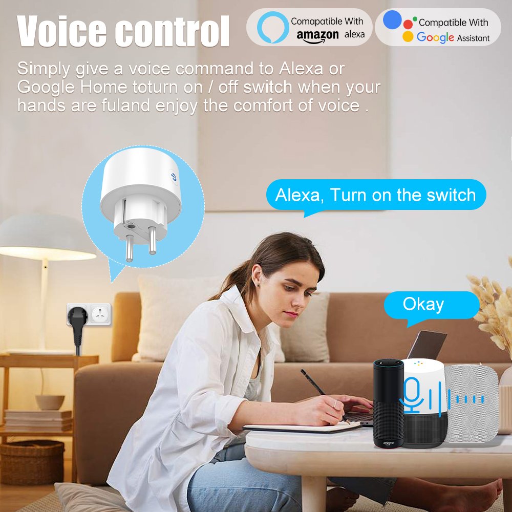Tuya WiFi Smart Travel Adapter,Portable EU European Universal Converter Socket and Plug,Google Home,Alice,Alexa