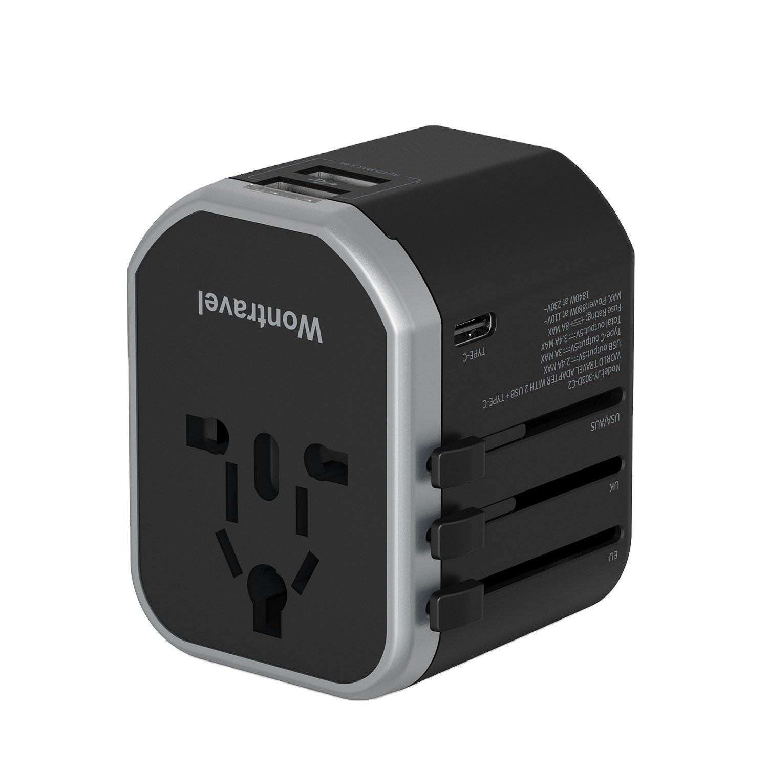 Wontravel Dual USB Type C Universal International Electrical Travel Adapter European Travel Plug Adapter 4 in 1 Conversion