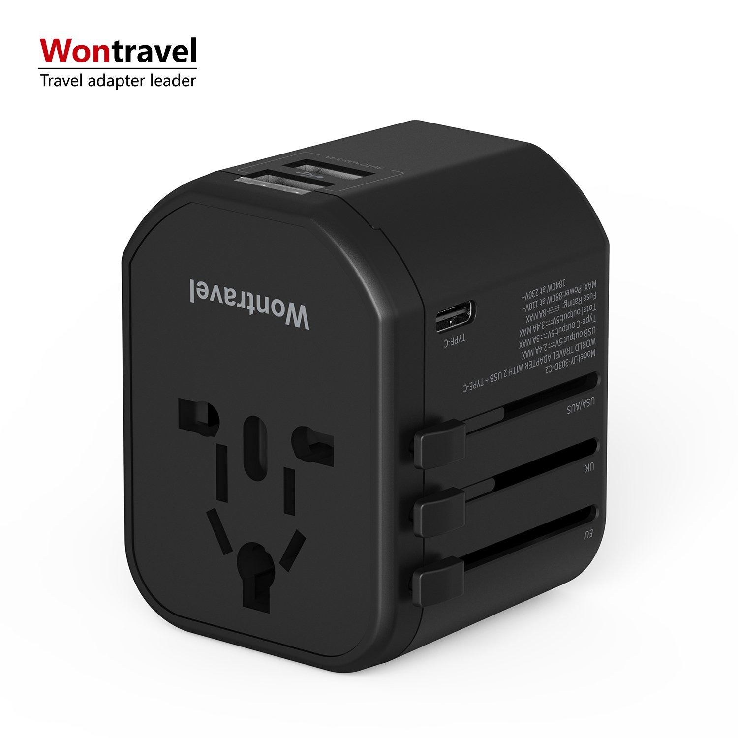 Wontravel Dual USB Type C Universal International Electrical Travel Adapter European Travel Plug Adapter 4 in 1 Conversion