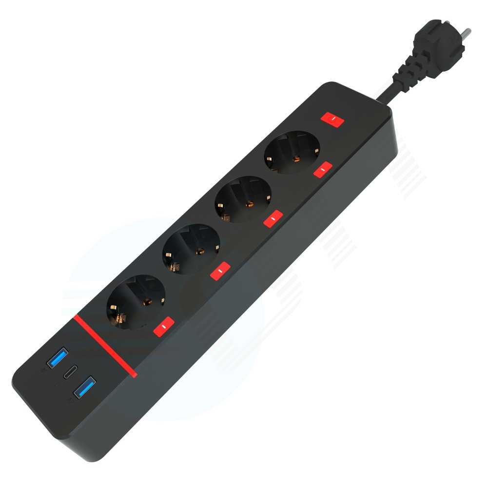 Dongguan Factory Flat Plug Extension Socket 4 Way Germany Outlets USB Power Socket Charging Wifi Power Strip