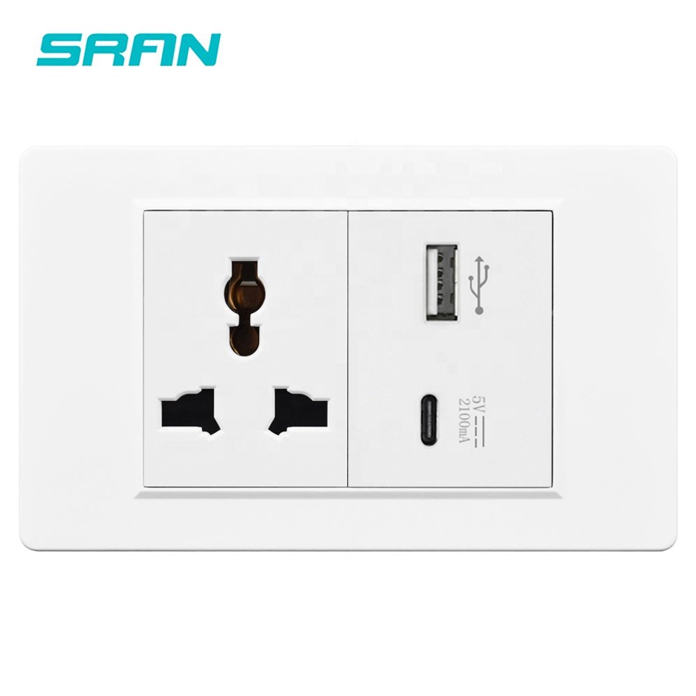 Philippines Standard White Wall Socket Pc Plug Outlet with USB and Type-C Charge Ports