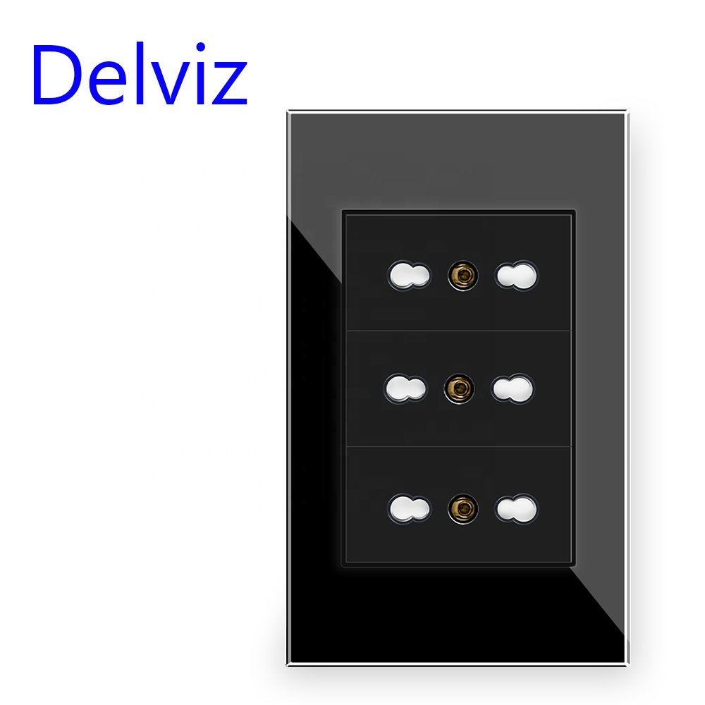Delviz Italian White Tempered Crystal glass Panel,120mm*72mm,AC 110V~250V, Italy plugs 16A Power Outlet, IT standard Wall Socket