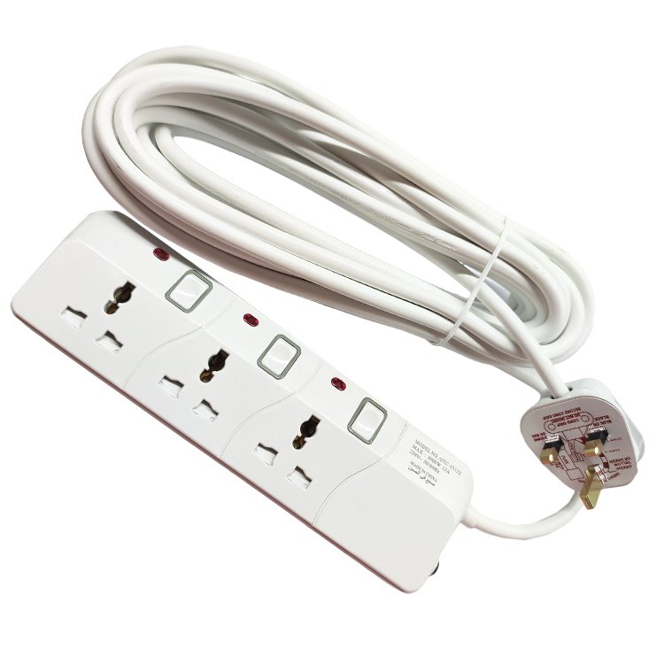 13amp 3 4 5 Pin AC Electrical Switch Universal Uk BS Power Extension Cables Cord Multi Plug Sockets Outlet Board Connectors