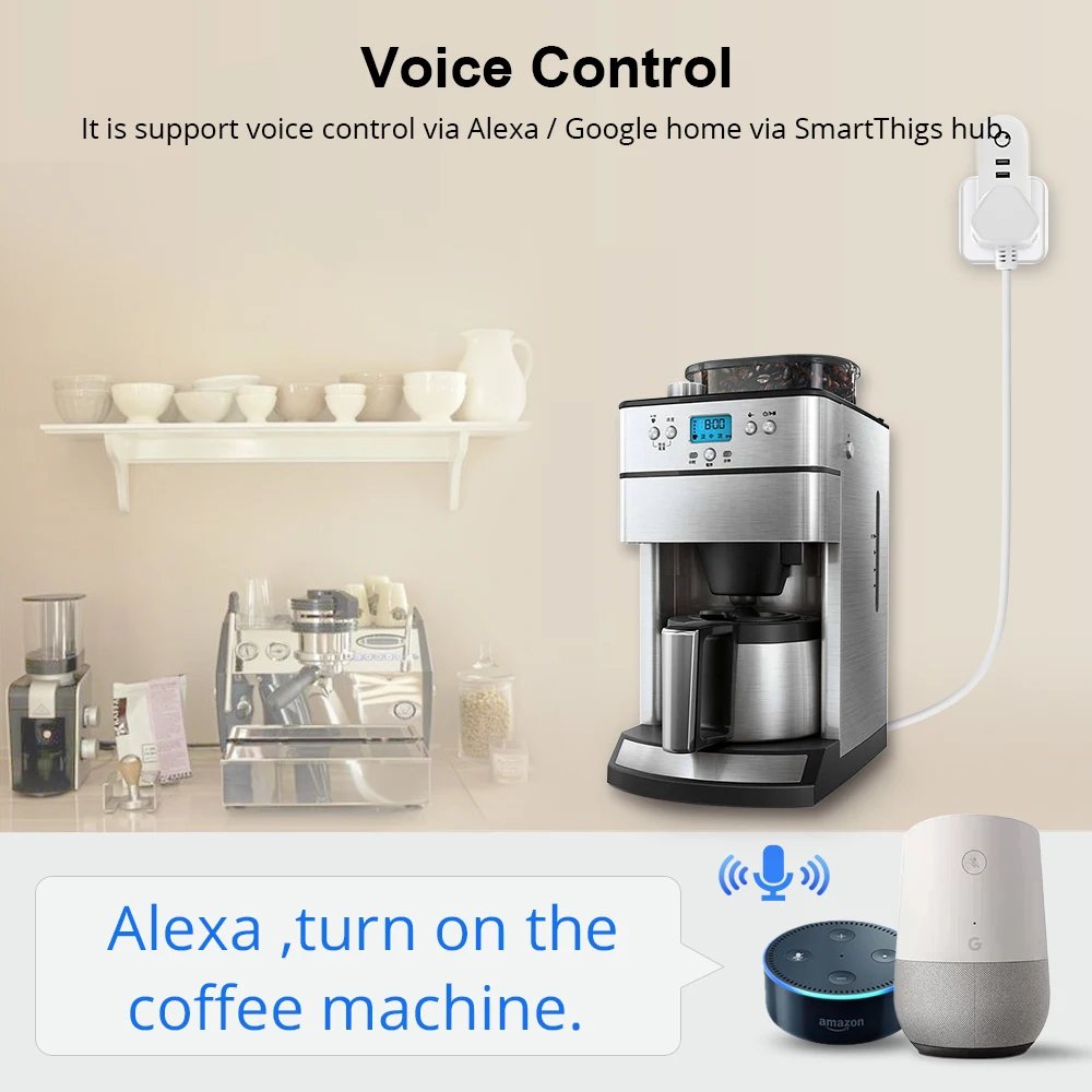Smart WiFi Power UK Plug Outlet Socket with USB Tuya App Control Timer Function Work with Alexa Google Home assistant