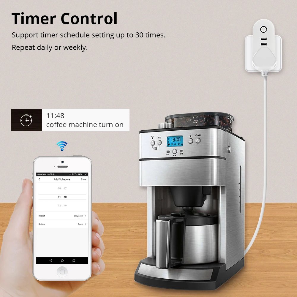 Smart WiFi Power UK Plug Outlet Socket with USB Tuya App Control Timer Function Work with Alexa Google Home assistant
