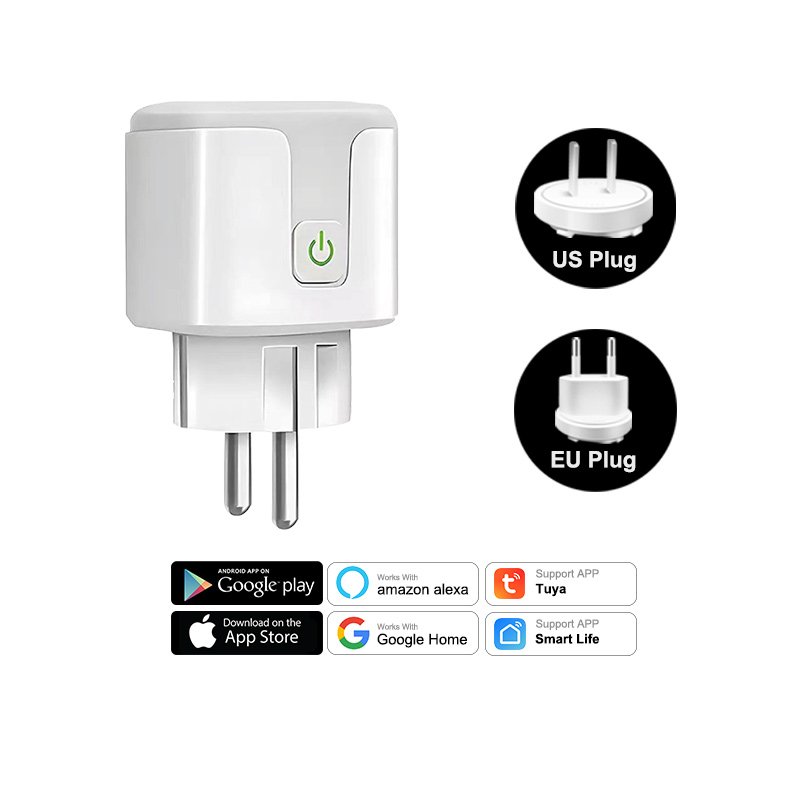 OEM Customized Logo Brand Box Alexa Google Home Voice Control 16A 20A EU Mini Outlet WiFi Smart Home Plug Socket WiFi Tuya