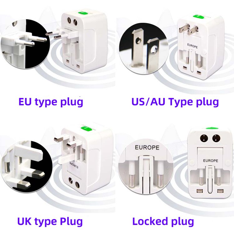Travel Plug Adapter 2 USB Ports 10A Surge Protector Wall Charger CN 10A 250V Universal