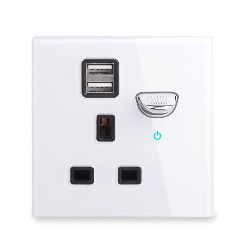LangYeao 13A UK Power Socket with USB Wall Outlet With LED 4 Colors Glass Socket Wall Plug with Reset Key Switch