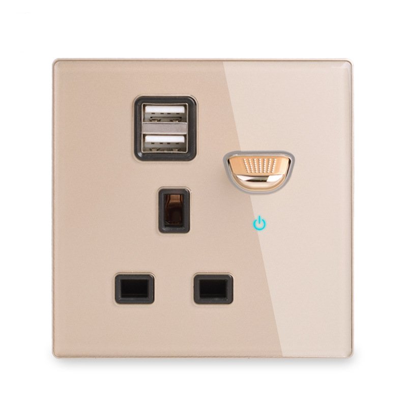 LangYeao 13A UK Power Socket with USB Wall Outlet With LED 4 Colors Glass Socket Wall Plug with Reset Key Switch
