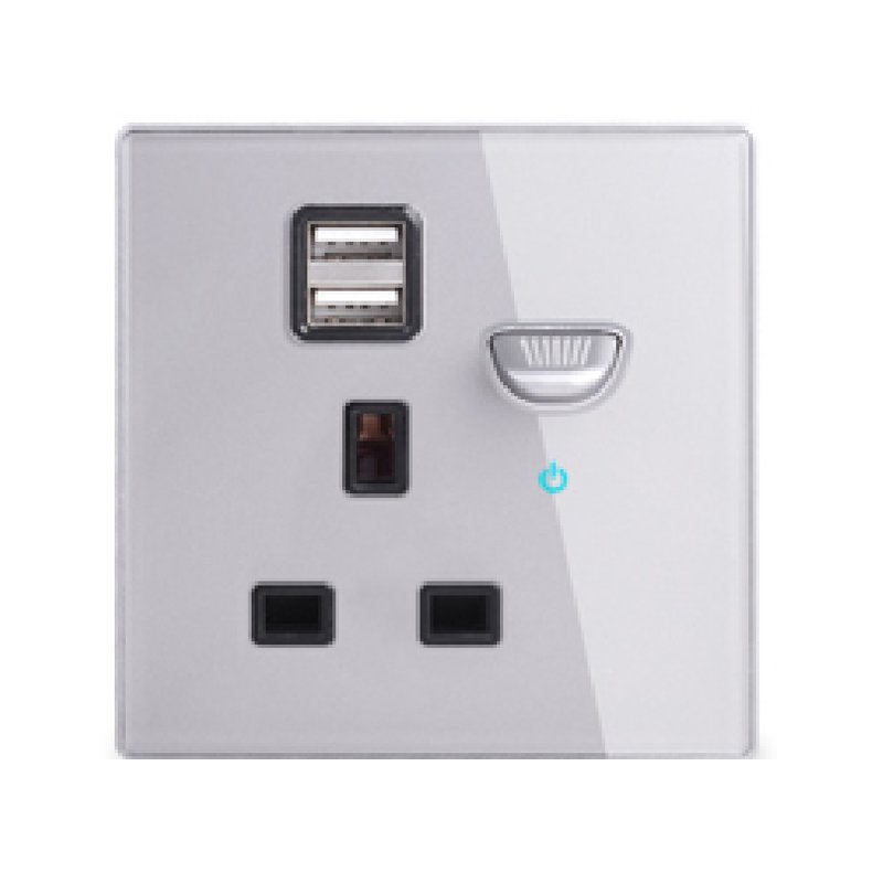LangYeao 13A UK Power Socket with USB Wall Outlet With LED 4 Colors Glass Socket Wall Plug with Reset Key Switch