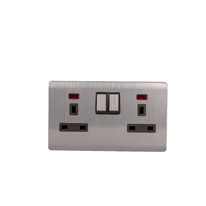 Abuk Home Light Wall Power 2 Gang 2 Way Switches Stainless Steel Panel plug Uk Electrical Sockets And Switches With Usb