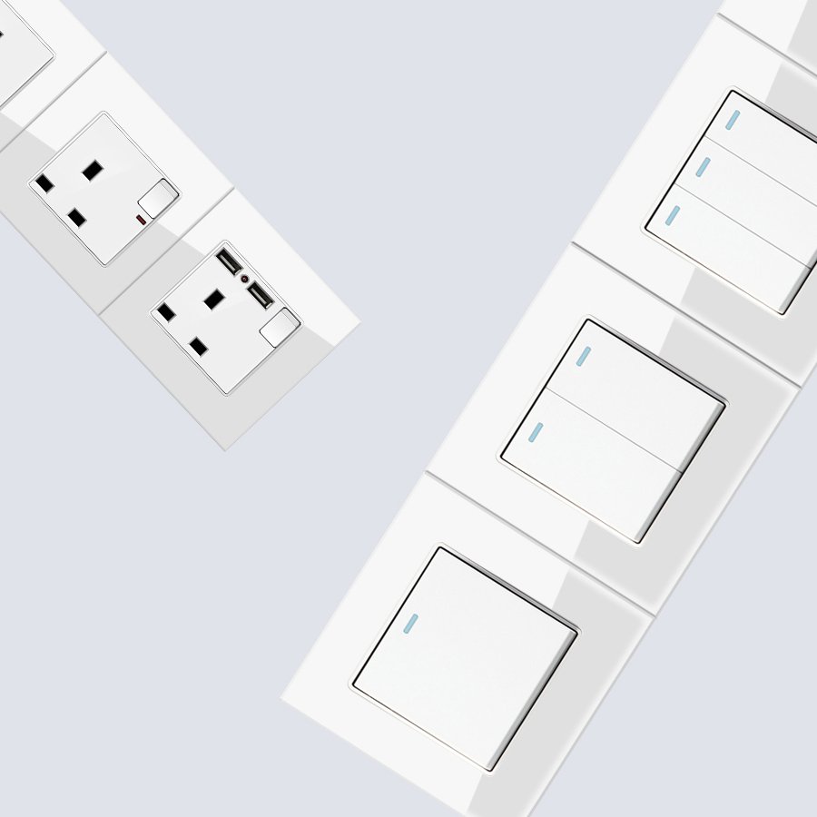 high quality wall UK socket 220V luxury glass type c double wall switch socket wall mounted electric socket uk plug