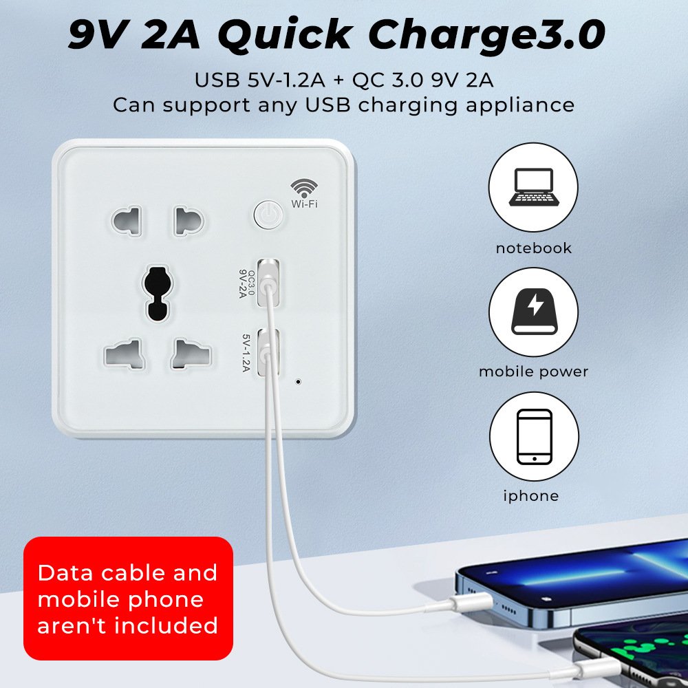 Tuya WIFI Control Dual USB Wall Socket 2-in-1 Fast Charging 3.0 Universal Plug & Sockets Home Office Hotel Enhanced Connectivity