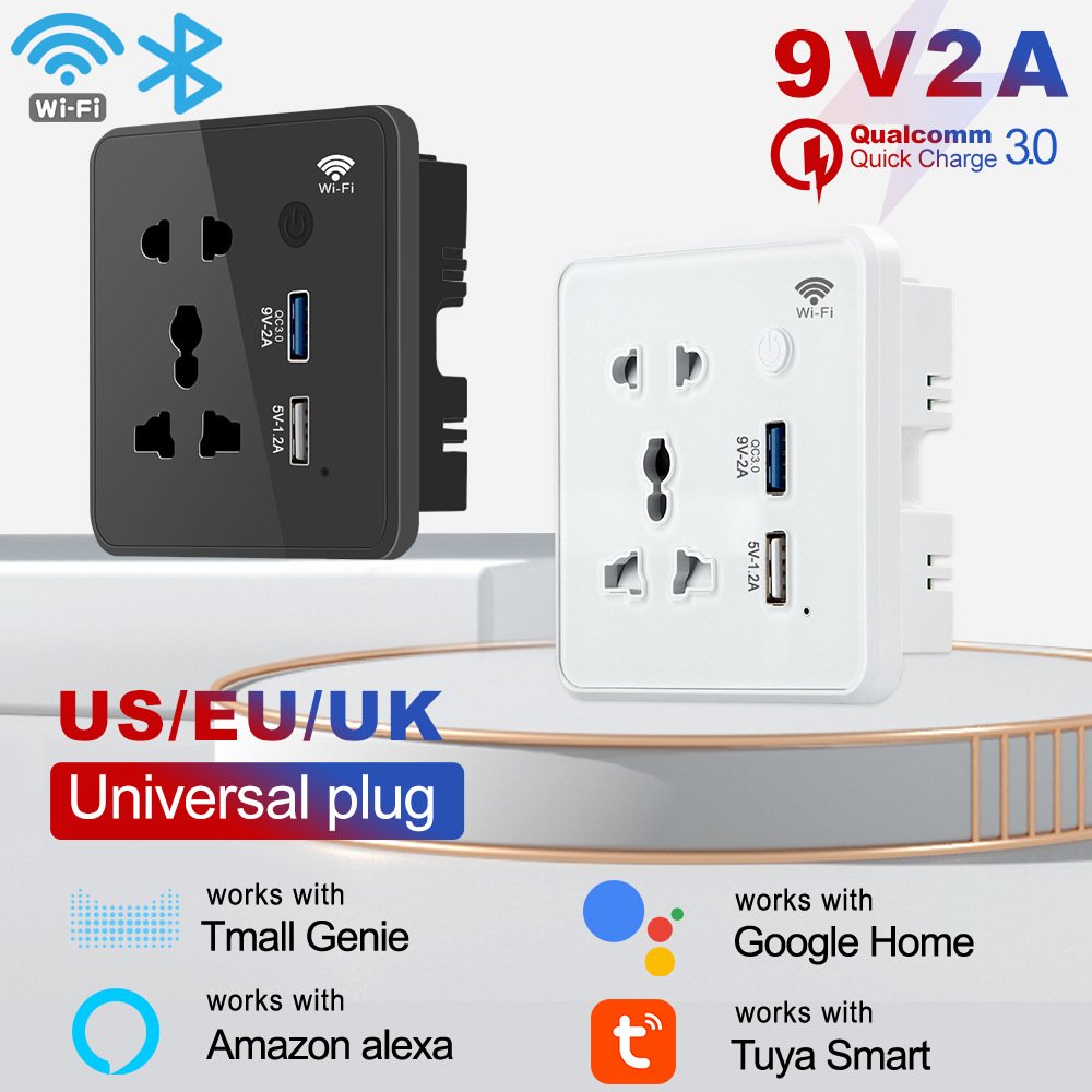 Tuya WIFI Control Dual USB Wall Socket 2-in-1 Fast Charging 3.0 Universal Plug & Sockets Home Office Hotel Enhanced Connectivity