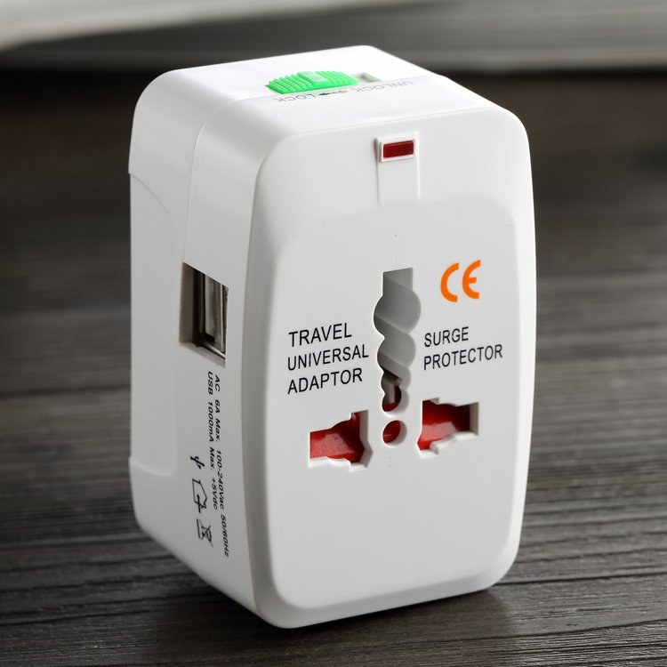 All in one 2USB universal travel plug adapter white 6A 250V Manufacturer Wholesale for worldwide