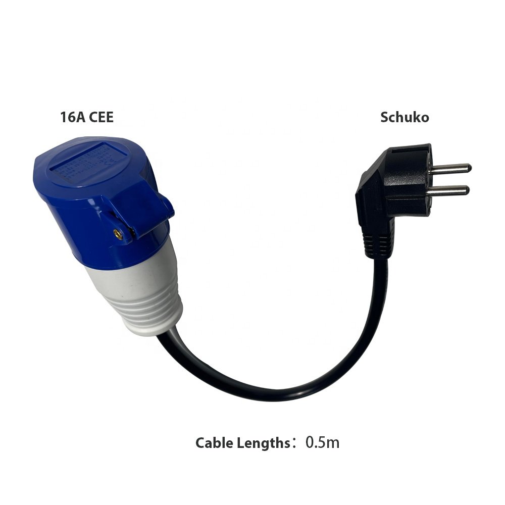 portable 1-phase 16A CEE socket to single-phase 16A 3.5KW Schuko plug adapter ev charging cable for Charger Electric Vehicles