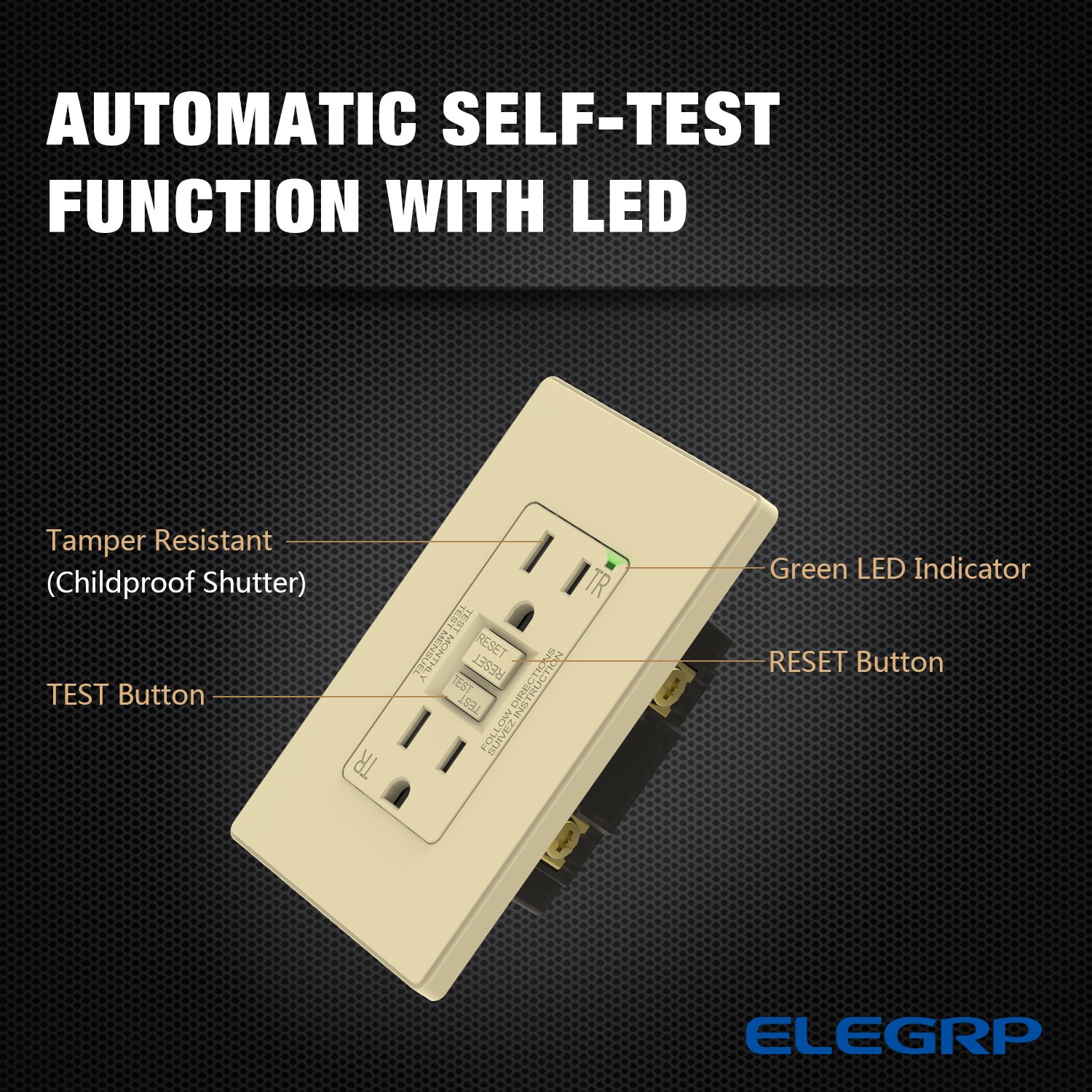15-Amp 125V Residential grounding narrow design UL&CUL Self-Test TR GFCI receptacle with screws
