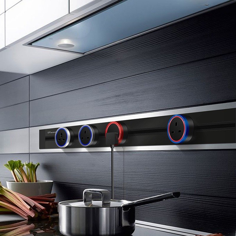 Outlet track sockets plug UK US EU Electric Wall-Mounted Power Surface Kitchen Sockets with LED Adapers/Plugs multifunction