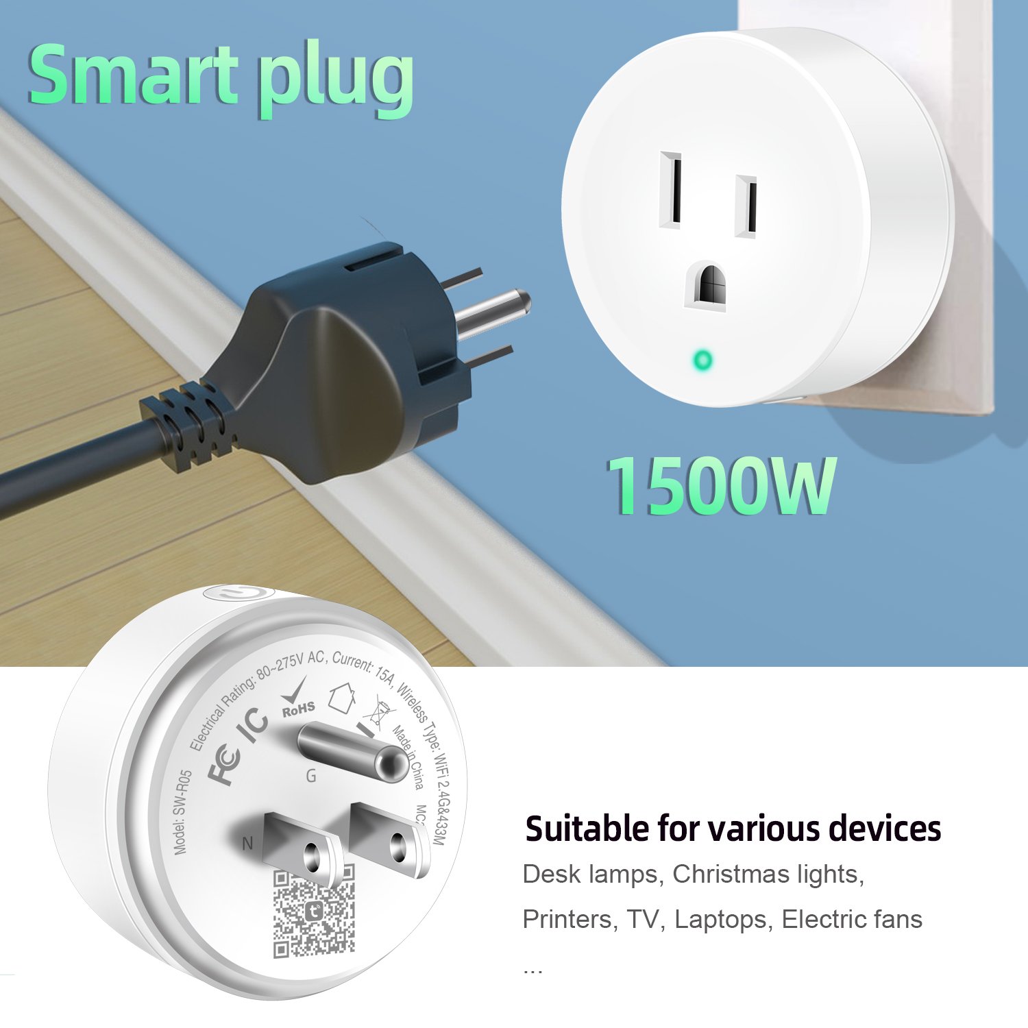 Remote Control Switch Tuya Works with Alexa Google Home Electrical Power Wall Plug Socket smart Home Automation Wifi Plug