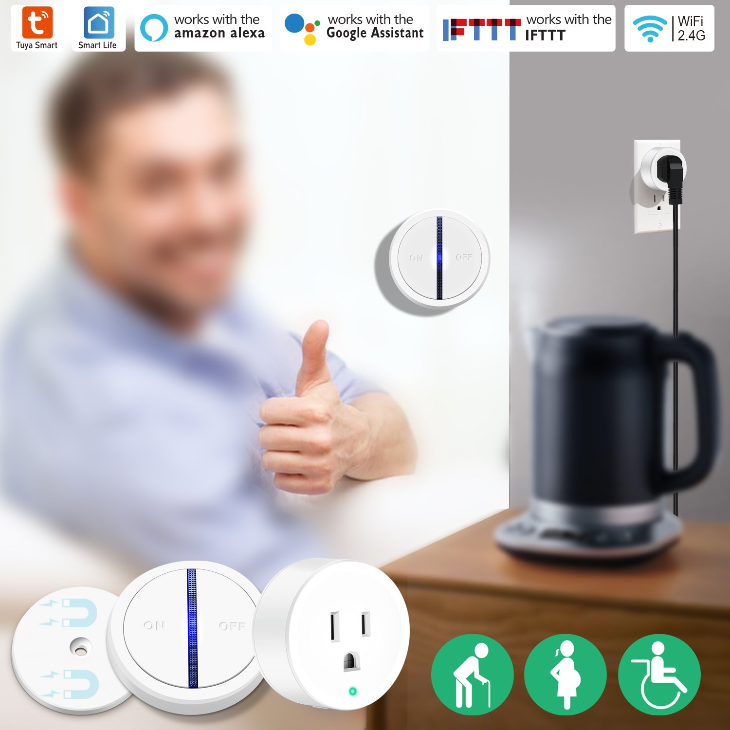 Remote Control Switch Tuya Works with Alexa Google Home Electrical Power Wall Plug Socket smart Home Automation Wifi Plug