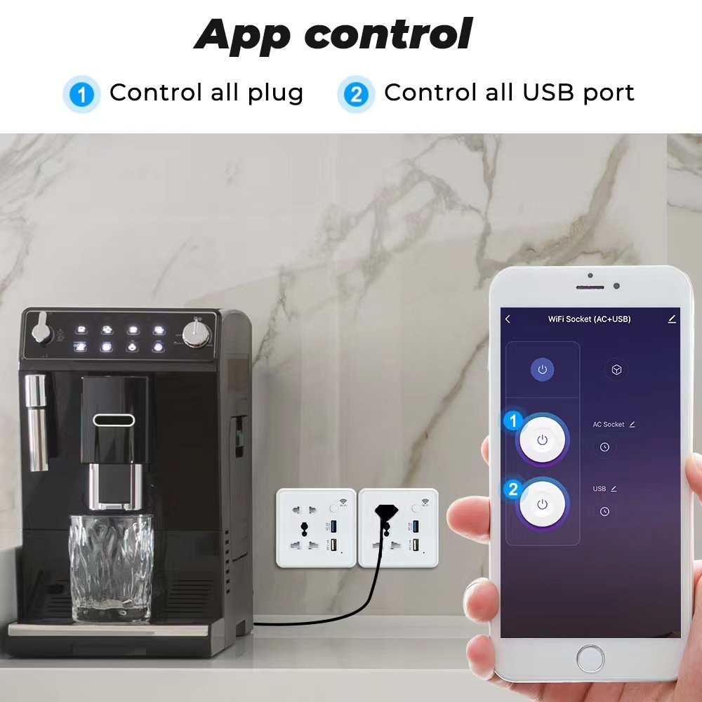 Glomarket US/EU/UK Universal Socket WiFi Smart Wall Socket 2 USB Quick Charger 10A Electric Plug Tuya Smart Wall Socket