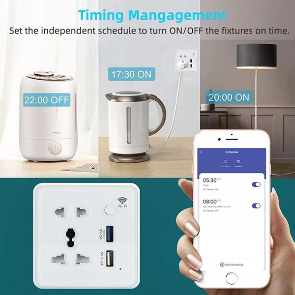 Glomarket US/EU/UK Universal Socket WiFi Smart Wall Socket 2 USB Quick Charger 10A Electric Plug Tuya Smart Wall Socket