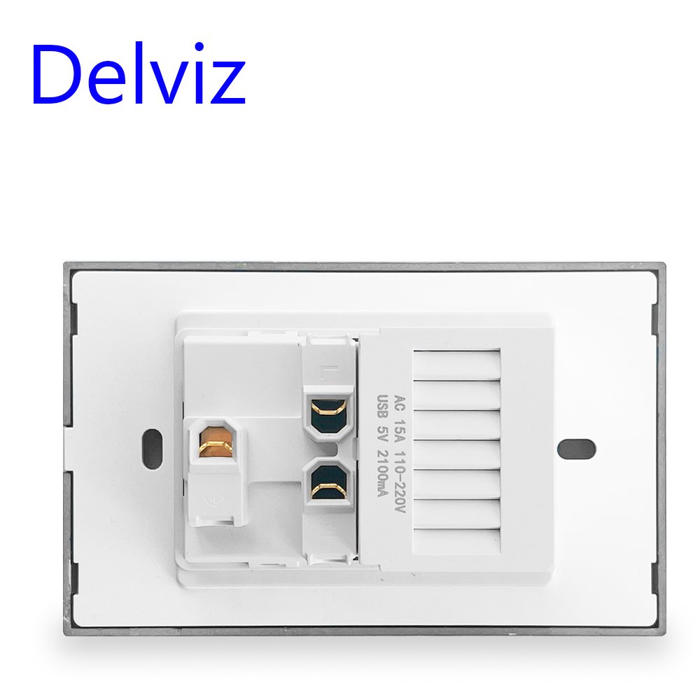 Delviz Tempered Glass Panel 120mm*72mm, USBA+USBC 5V 2A, 16A Wall plug Electrical Outlet, US Standard Type-C USB Charging Socket
