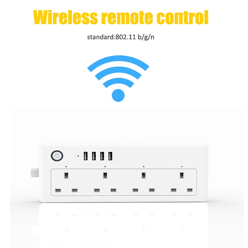 Wifi Tuya 13A UK 4 plugs and 4 USB smart power socket extension