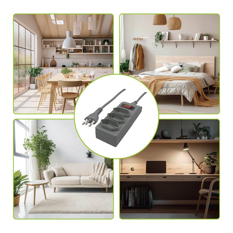 Brazilian Type Extension Power Socket 3 Outlets 2m Wire Cord 10A Rated Current Electrical Plug Power Strip