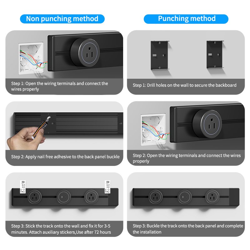 S8 series Wall Switch Track Extension Socket Strip UK Us Power Plug System Desktop Electrical Outlet Aluminum Panel with USB