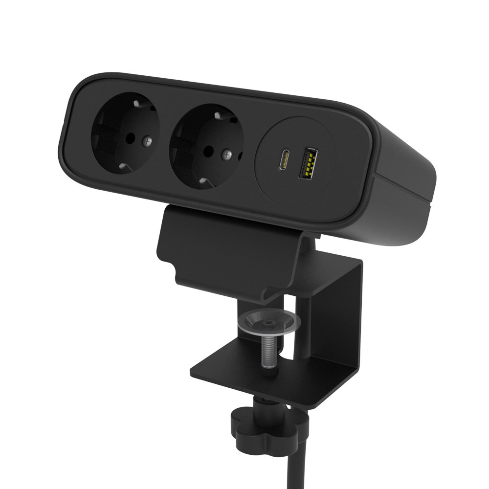 EU Plug Desk Mount Electric Charging Socket 2 USB Power Strip Surge Protector USB A and USB C