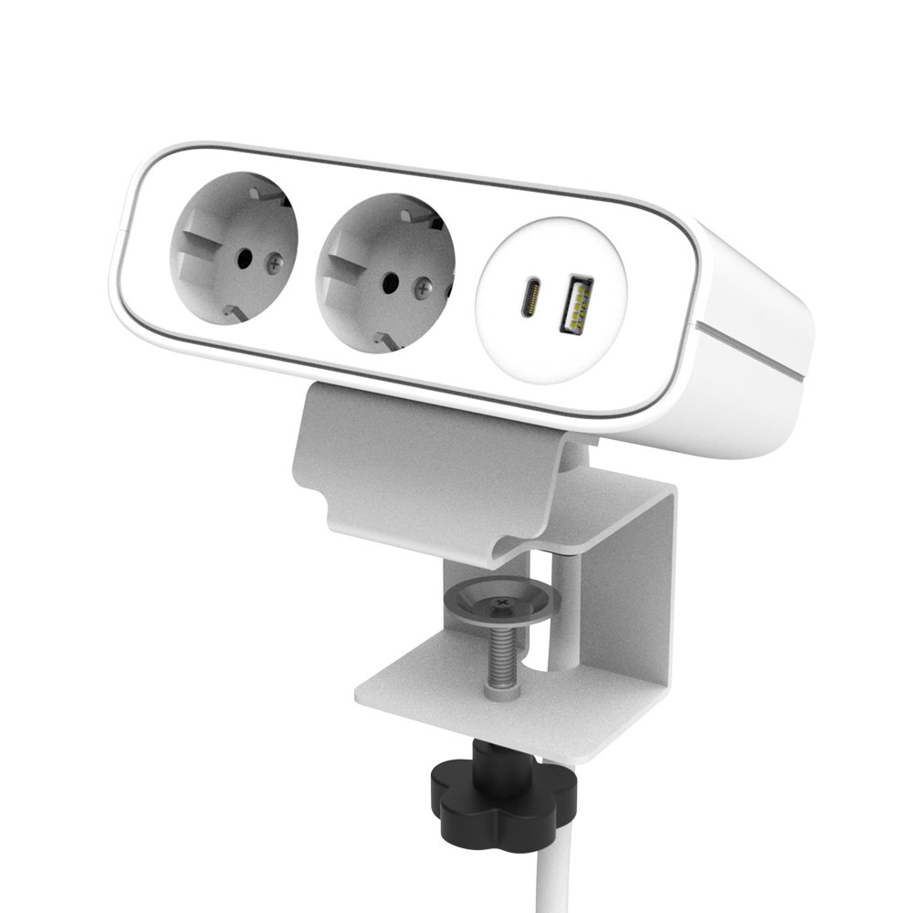 EU Plug Desk Mount Electric Charging Socket 2 USB Power Strip Surge Protector USB A and USB C