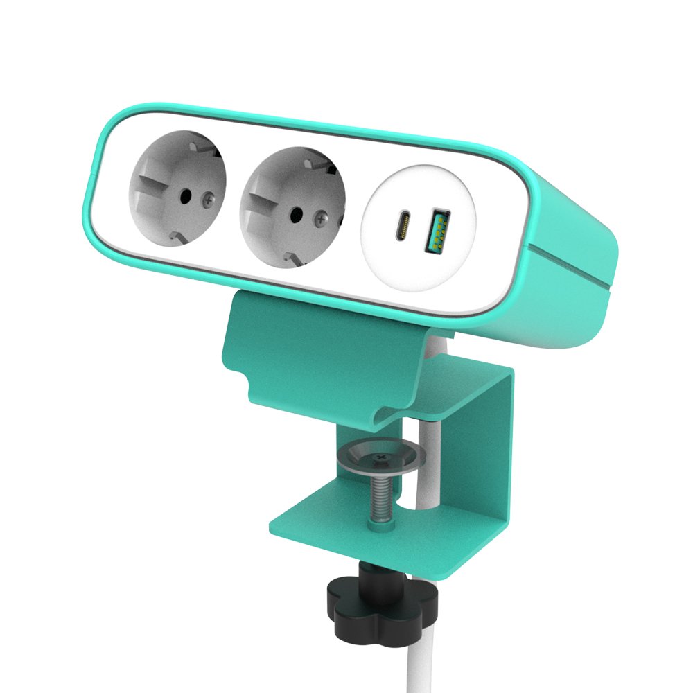 EU Plug Desk Mount Electric Charging Socket 2 USB Power Strip Surge Protector USB A and USB C